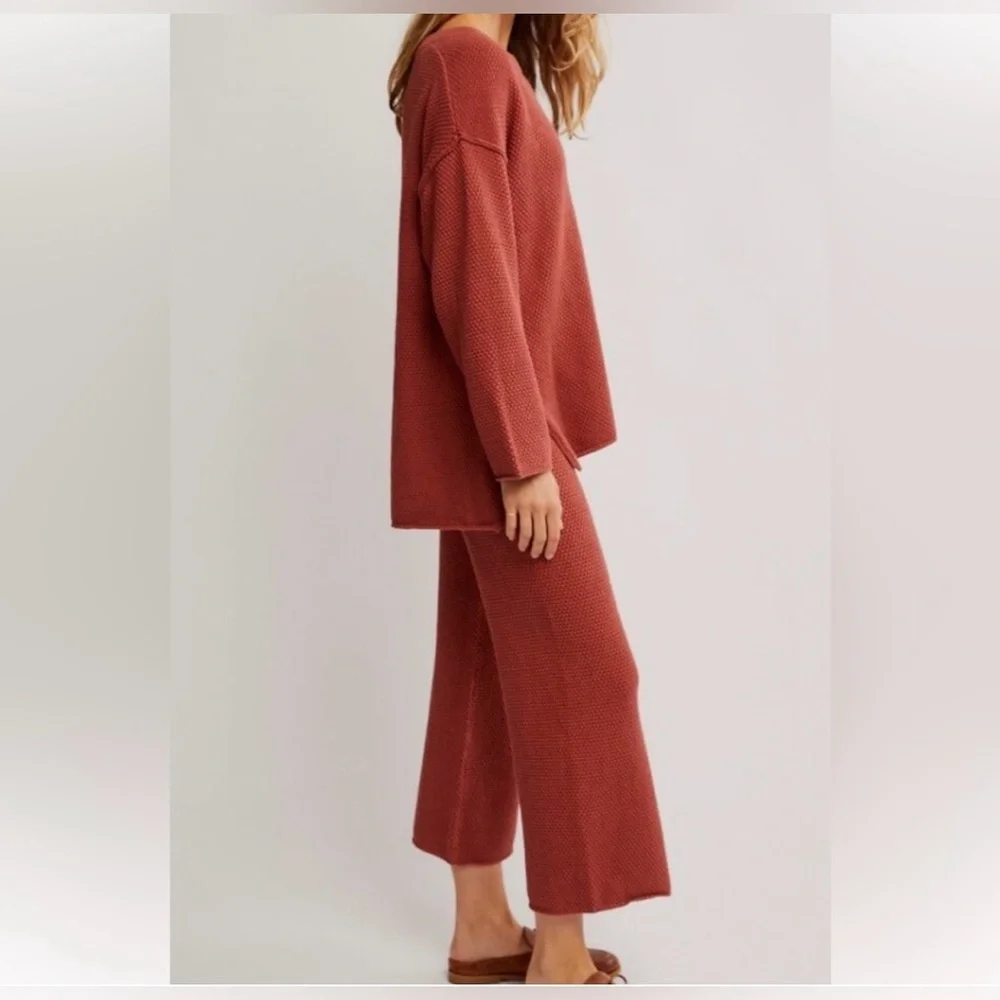 Free People Beach Hailee Sweater Henley and Wide Leg Knit Set Size XS - Picture 3 of 15